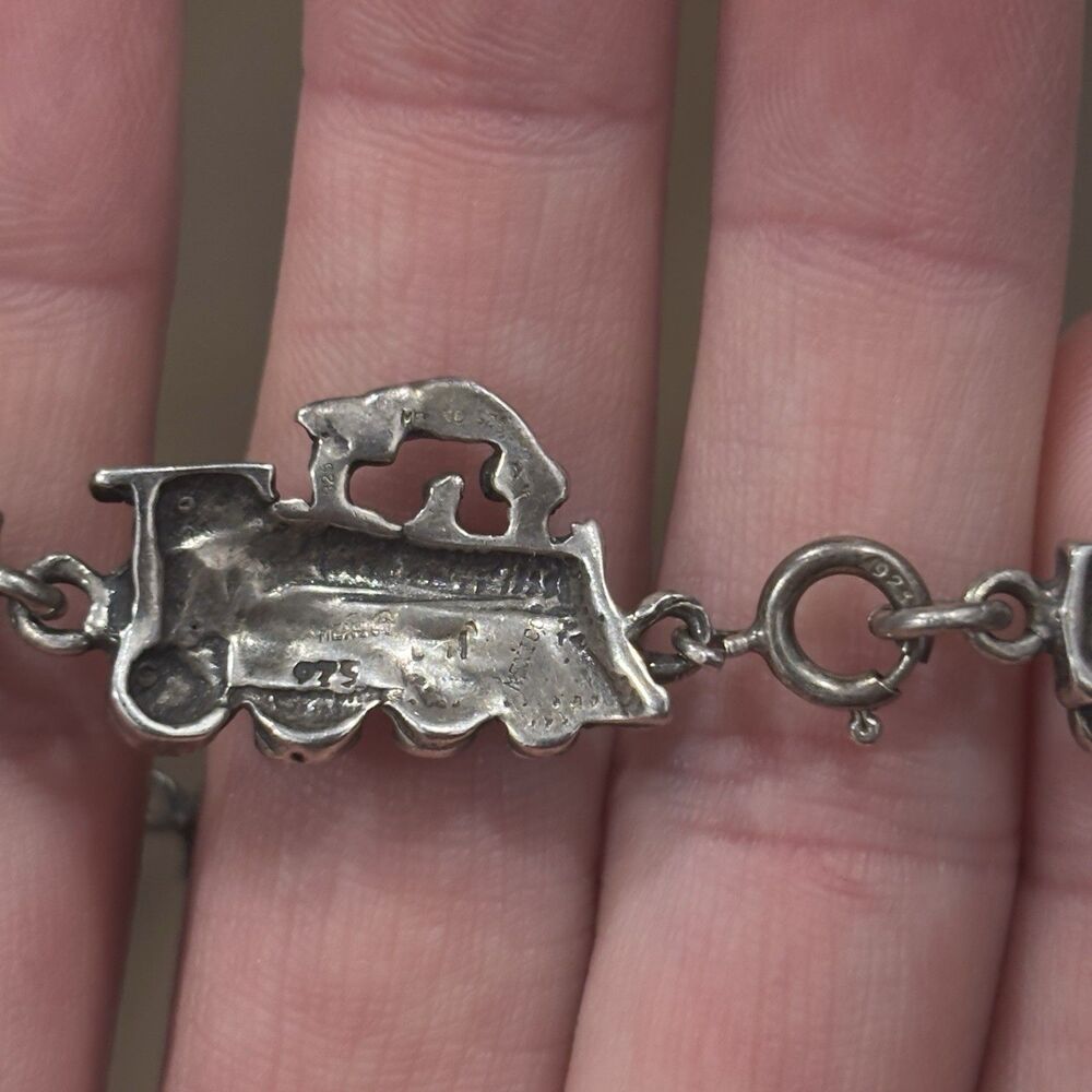 Vintage Sterling Silver Train Bracelet Railroad Locomotive 925 Mexico 7.5" - Picture 6 of 13